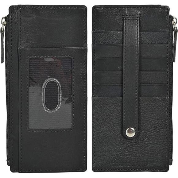 Genuine Leather Women's All in One Credit Business Card Case Holder Slim Zipper - Picture 5 of 5